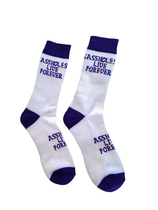 assholes live forever Accessories - A-holes Live Forever Crew Socks White- Purple- Blue Graphic Socks
